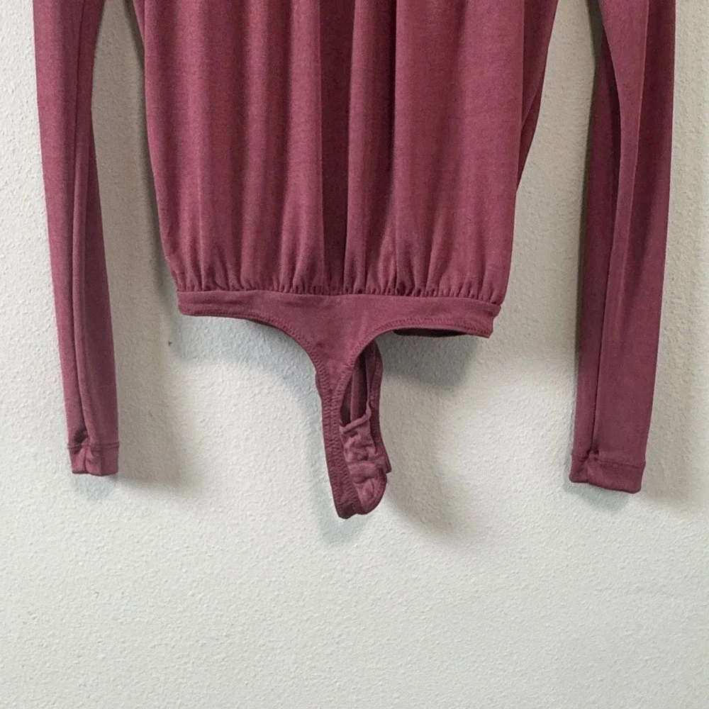 Free People Turnt Bodysuit Maroon Plunging‎ V-Neck Long Sleeve Draped Wrap Top S